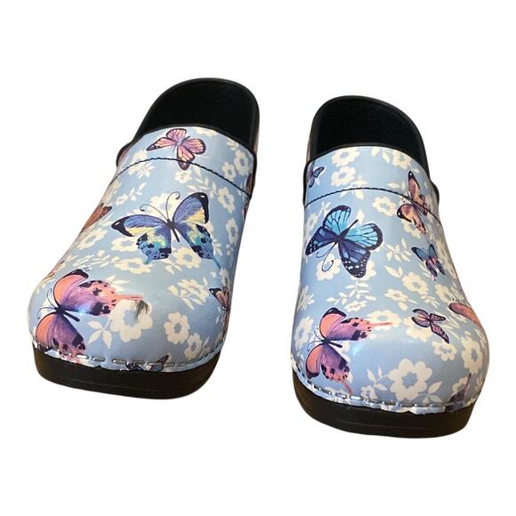 Sanita Professional Clogs EU size 35 US 4 Blue Leather Butterfly Floral Work - Picture 16 of 16